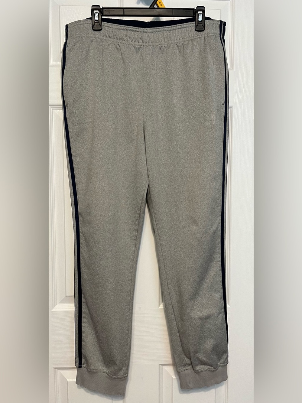 Adidas, Men's Track Pants, Recycled Polyester, Grey and Black Stripes, size XL